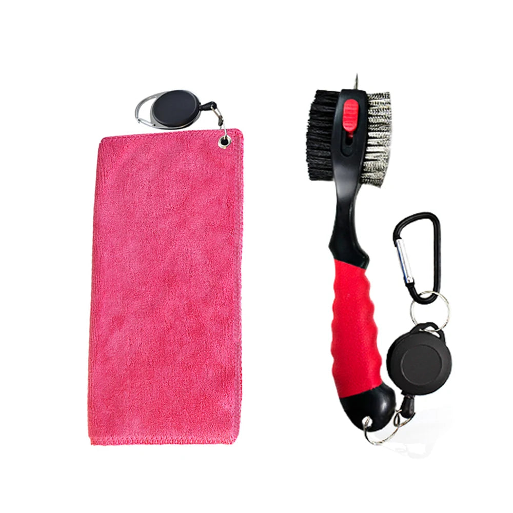 Golf Club Cleaning Kit with Polyester Fiber Towel & Nylon Brush for Golf Cart or Bag Portable Golf Course Maintenance Tool