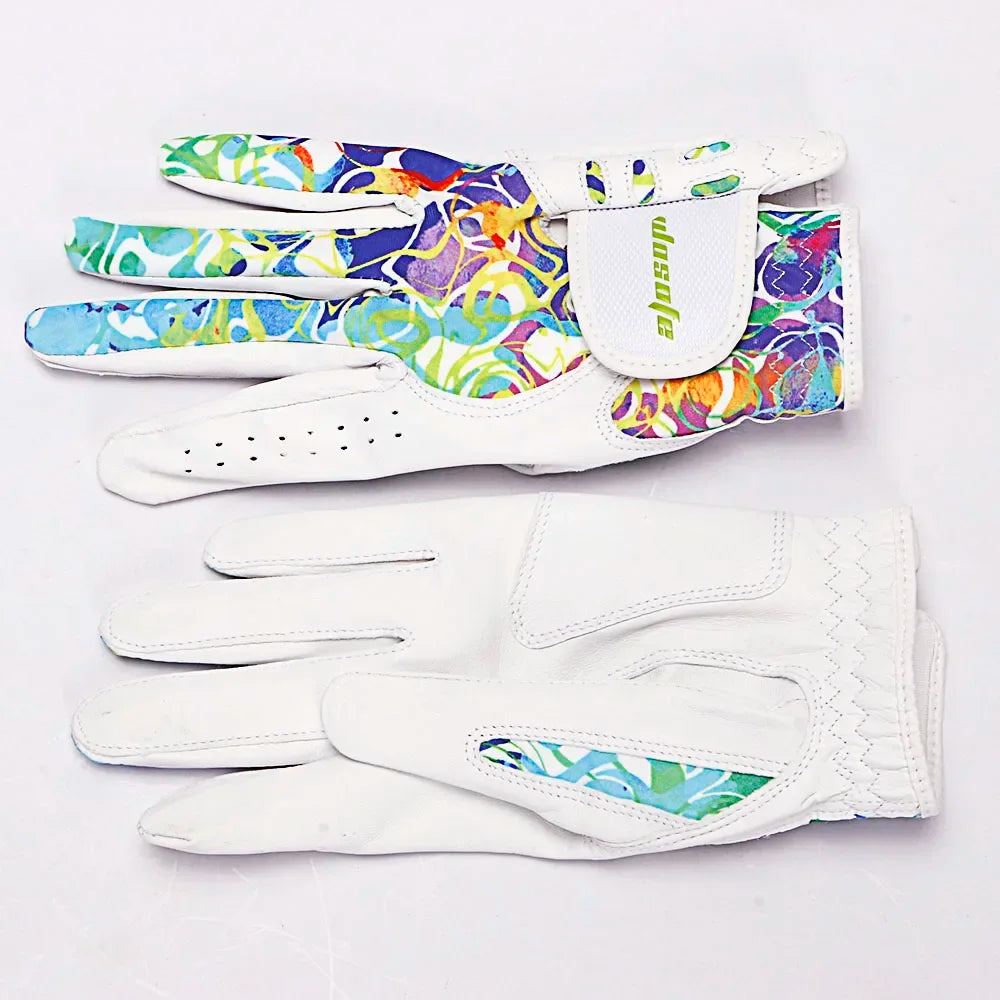 1 Pair(2Pcs) Anti-slip Golf Gloves Women's Left and Right Hand Soft Breathable Pure Sheepskin Gloves for Lady Female 18/19/20/21
