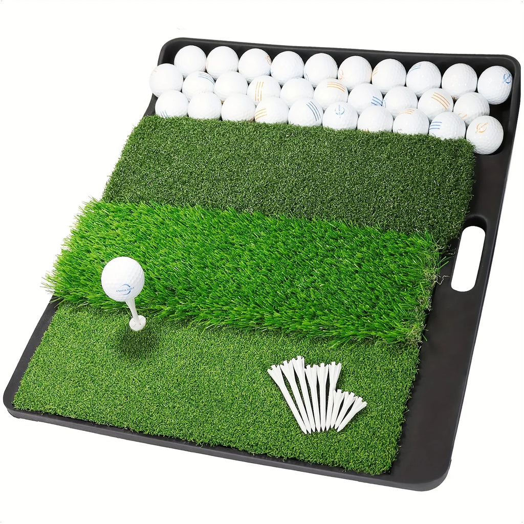 Golf Hitting Mat 4-in-1 Folding Grass Mat - Practice Triple Turf Chipping Swing Detection Aid Hitting Mat Golf Mat for Backyard