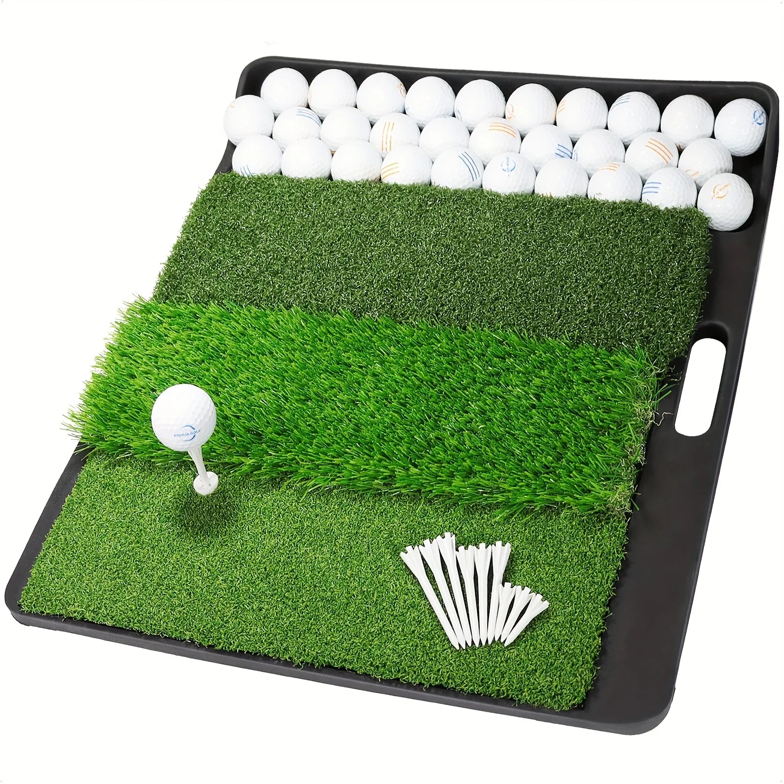 Golf Hitting Mat 4-in-1 Folding Grass Mat - Practice Triple Turf Chipping Swing Detection Aid Hitting Mat Golf Mat for Backyard