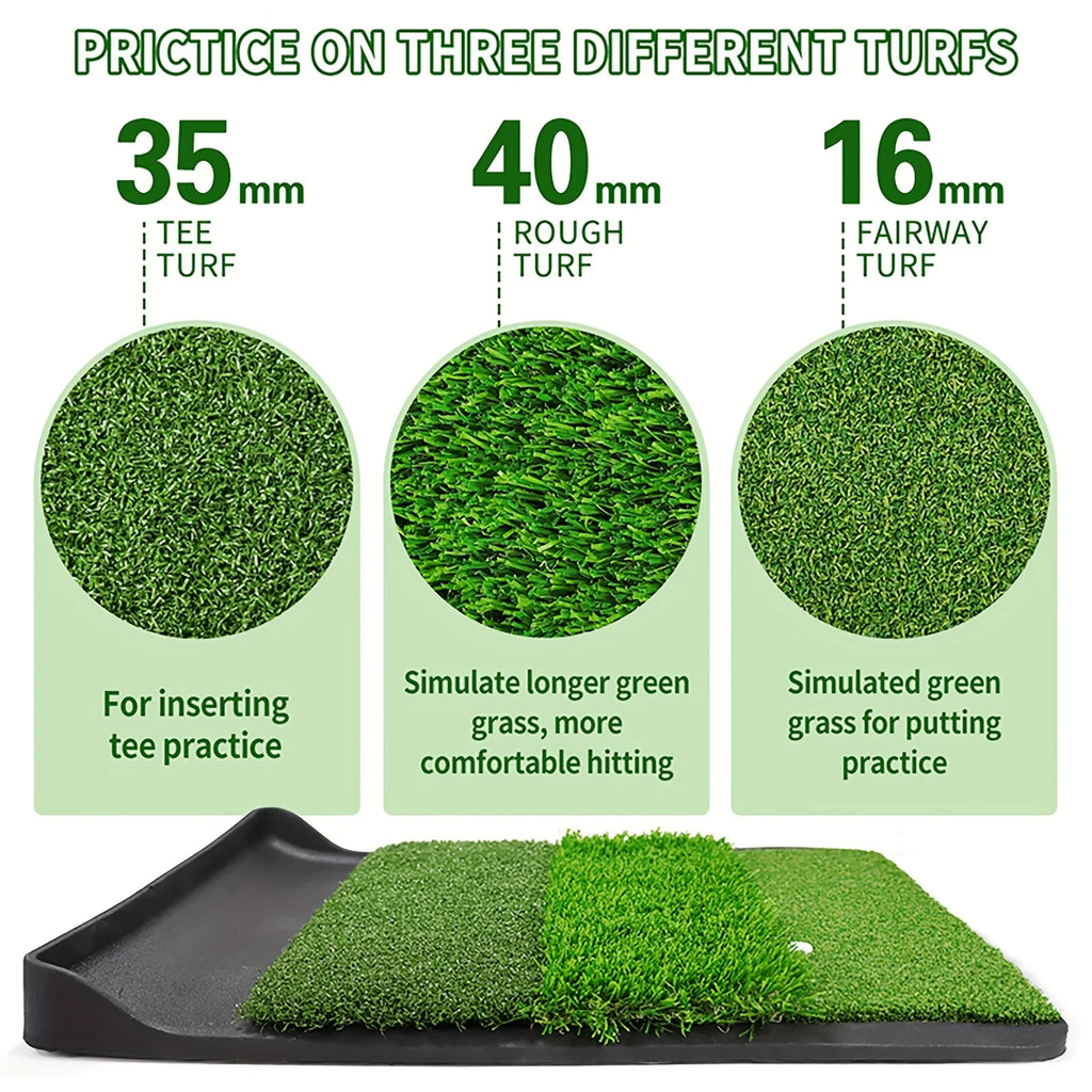 Golf Hitting Mat 4-in-1 Folding Grass Mat - Practice Triple Turf Chipping Swing Detection Aid Hitting Mat Golf Mat for Backyard