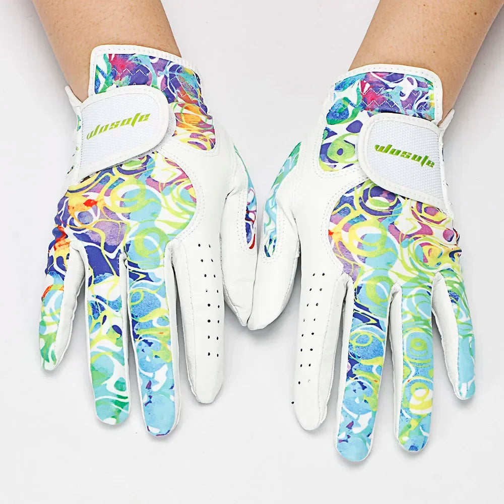 1 Pair(2Pcs) Anti-slip Golf Gloves Women's Left and Right Hand Soft Breathable Pure Sheepskin Gloves for Lady Female 18/19/20/21