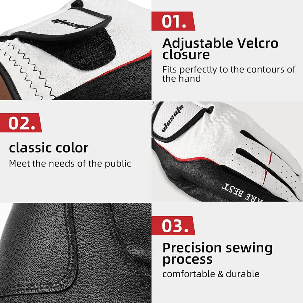 Men’s Golf Glove Left Hand Premium Leather Excellent Grip Super Soft Breathable Durable Fit All Weather