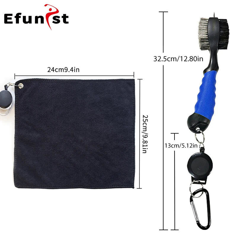 Golf Club Cleaning Kit with Polyester Fiber Towel & Nylon Brush for Golf Cart or Bag Portable Golf Course Maintenance Tool