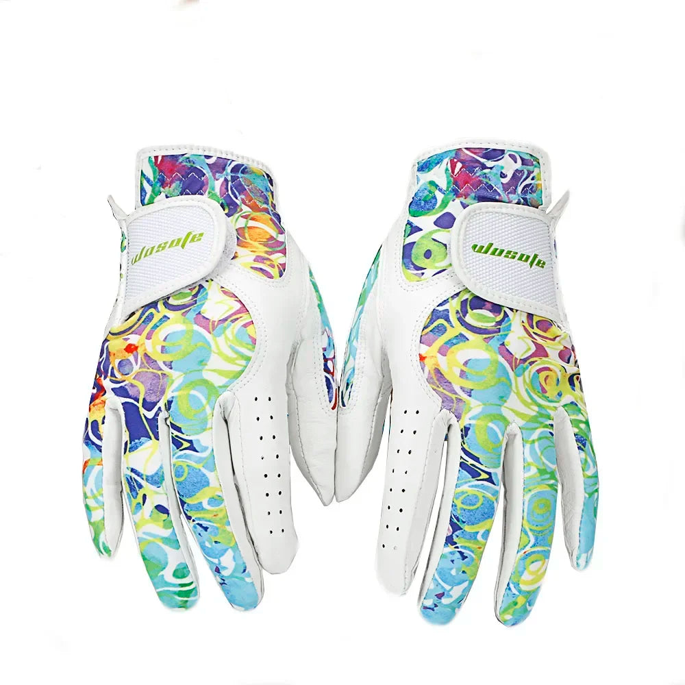 1 Pair(2Pcs) Anti-slip Golf Gloves Women's Left and Right Hand Soft Breathable Pure Sheepskin Gloves for Lady Female 18/19/20/21