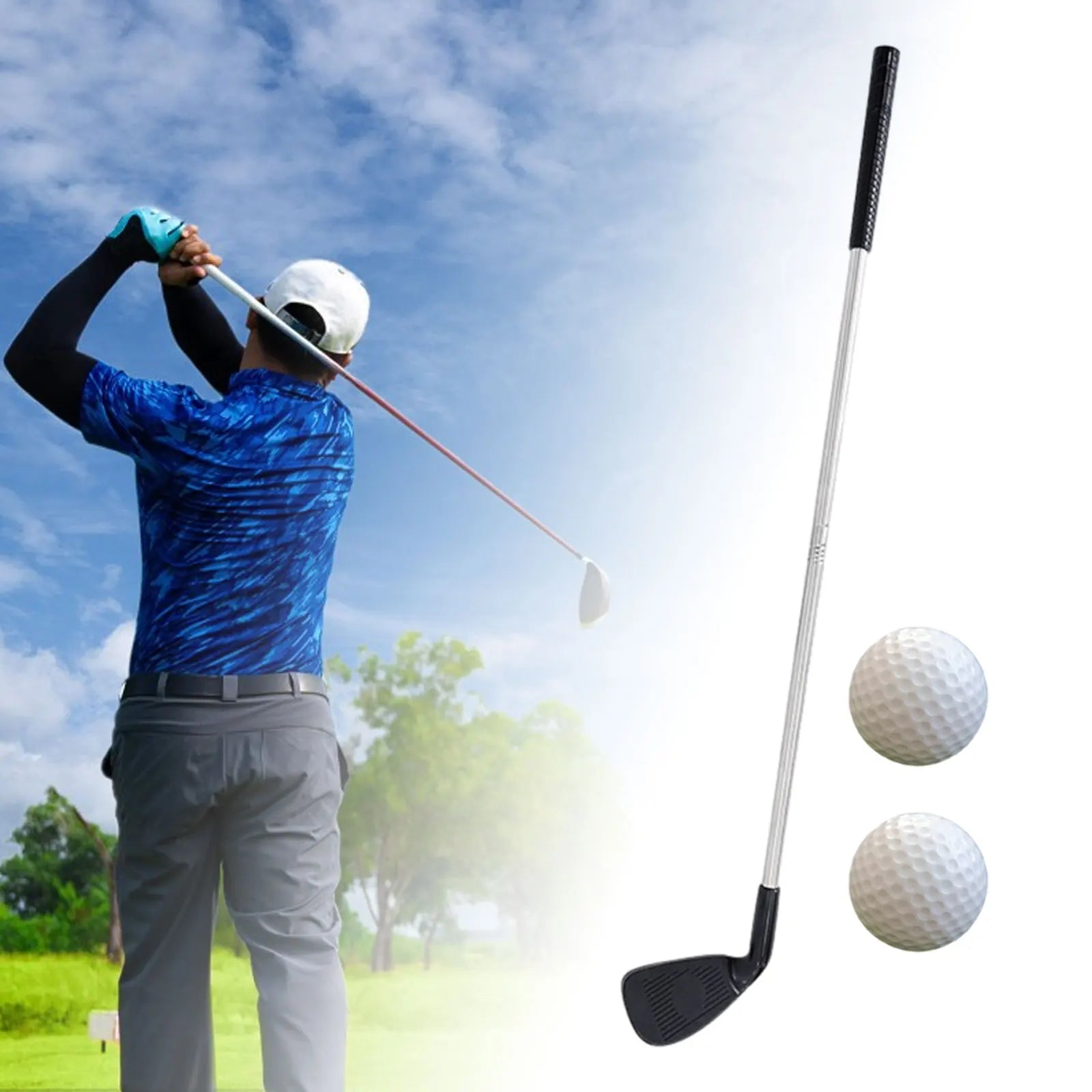 Golf Chipper Club with 2 Golf Balls Portable Telescopic Golf Shaft Golf Wedge Right Handed for Adults Kids Golf Training