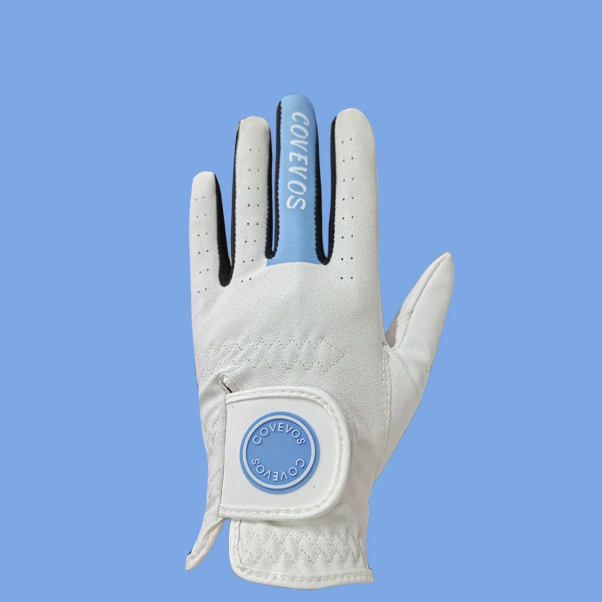 A good golf glove with ergonomic design of ventilation holes and wrist buckle to enhance swing stability