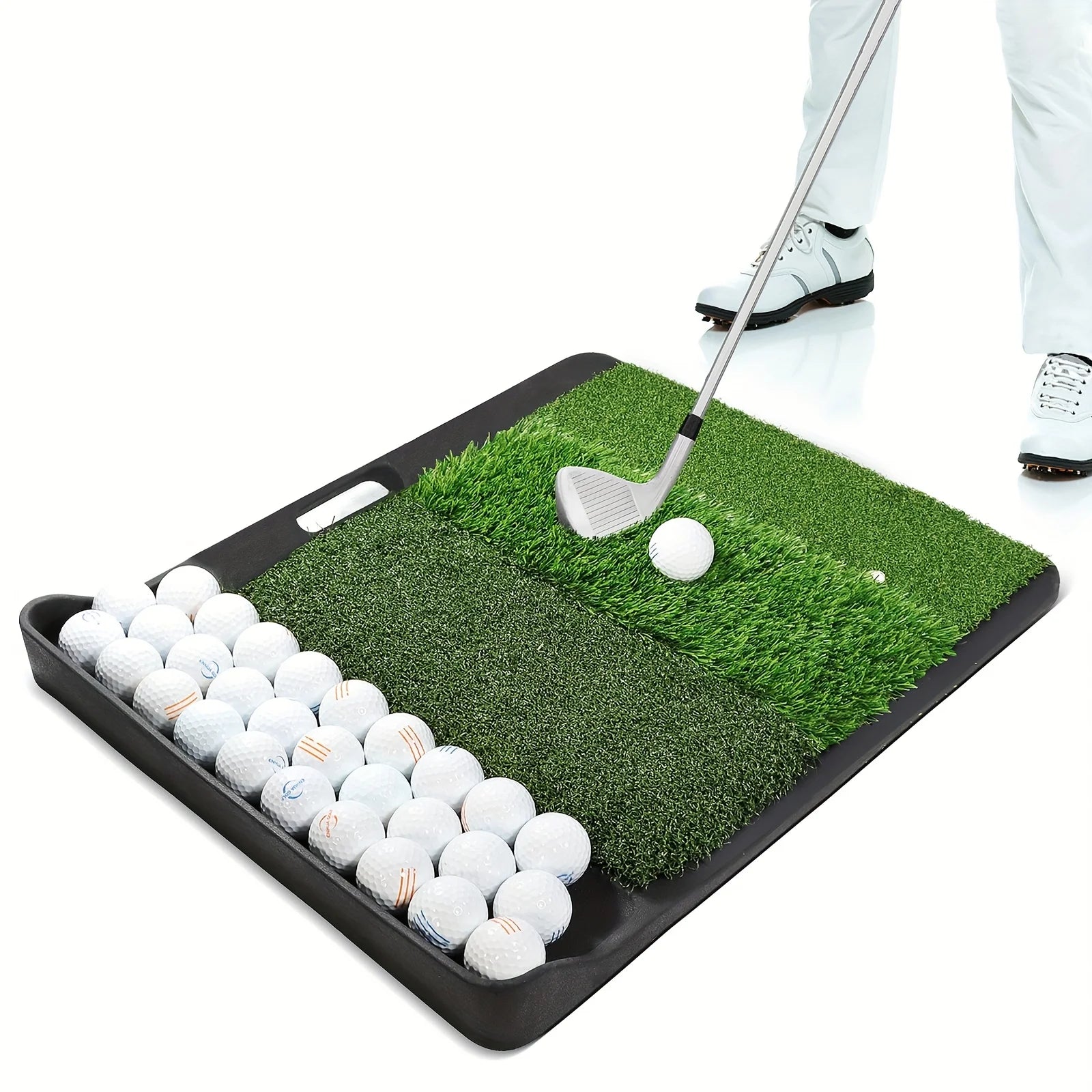 Golf Hitting Mat 4-in-1 Folding Grass Mat - Practice Triple Turf Chipping Swing Detection Aid Hitting Mat Golf Mat for Backyard