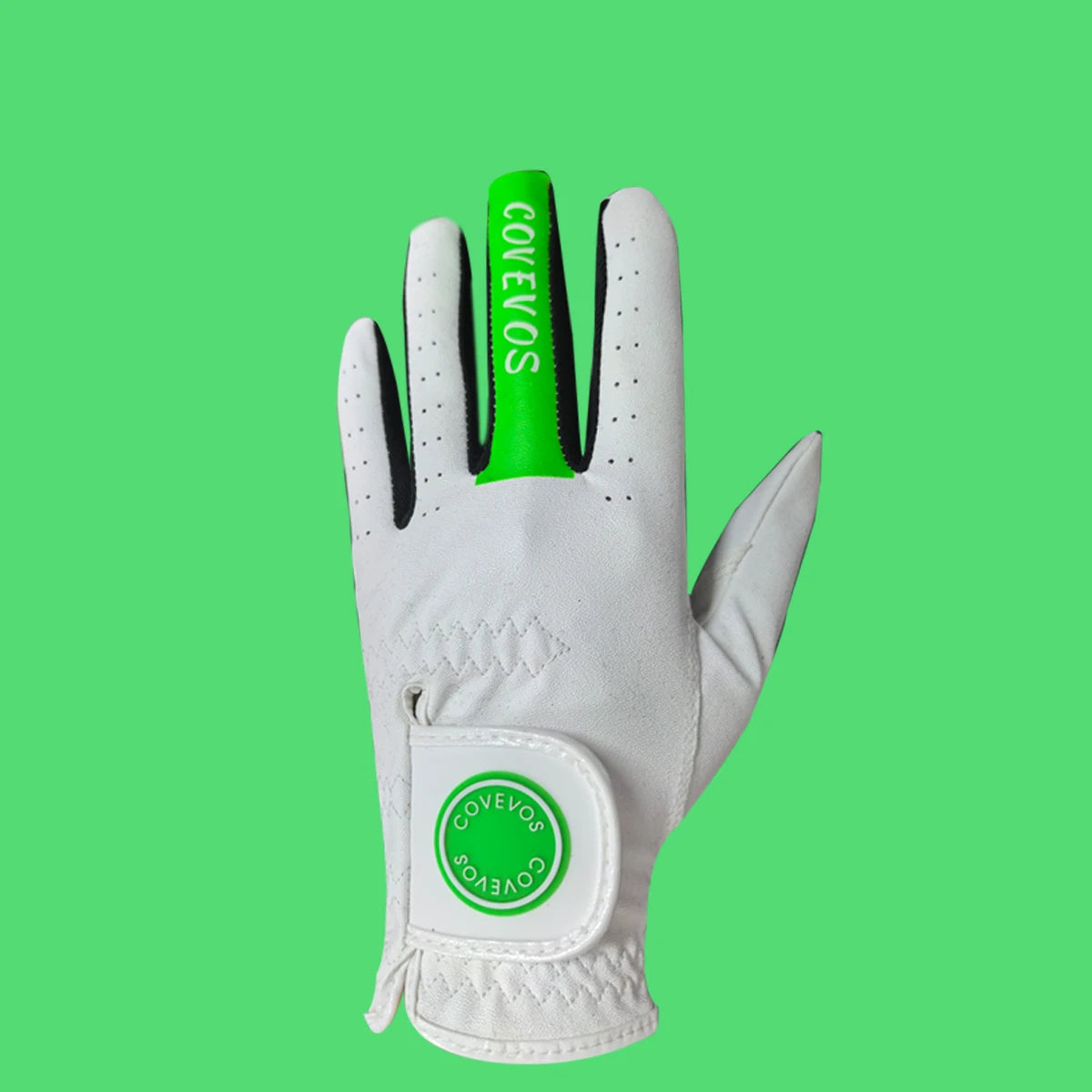 A good golf glove with ergonomic design of ventilation holes and wrist buckle to enhance swing stability
