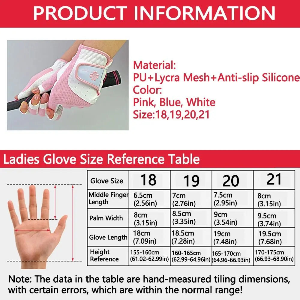 Comfortable Women's Sport Gloves Fingerless Non-slip Ladies Golf Gloves Left Right Hand Breathable Golf Mittens Golf Accessories