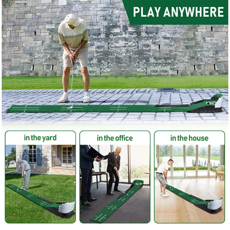 Golf Putting Green, Mat for Indoors, Putting Matt with Ball Return and 3 Holes, Training and Practice Equipment at Home Office