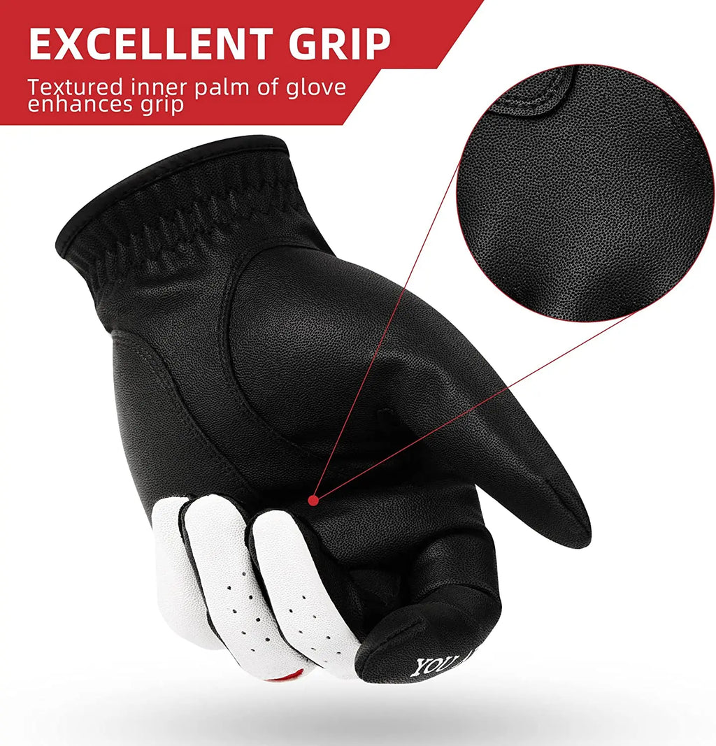 Men’s Golf Glove Left Hand Premium Leather Excellent Grip Super Soft Breathable Durable Fit All Weather