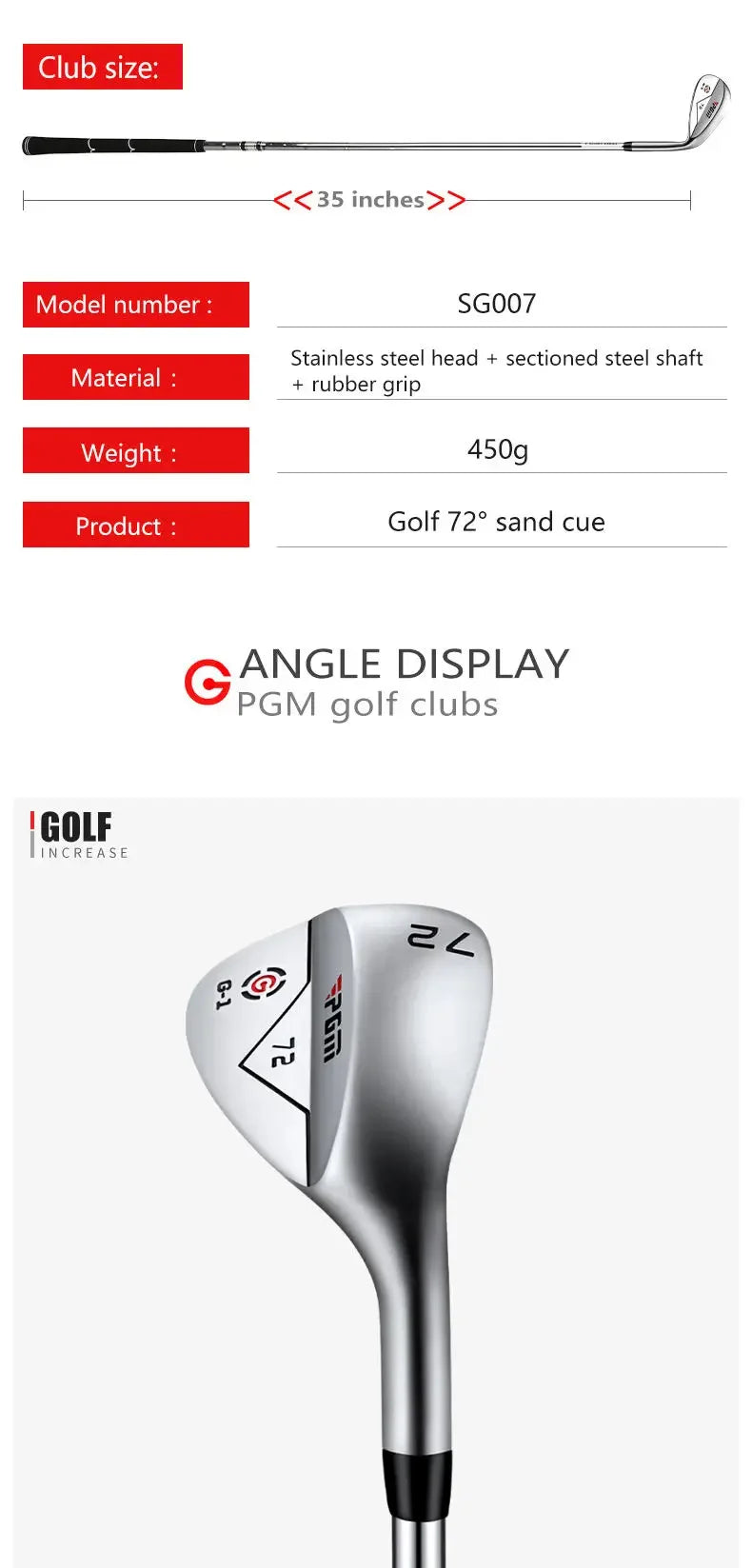 PGM Golf Clubs for Men Right Handed Golf Club Sand Pole Stainless Steel Irons Wedges 72 Degree CNC Texture Golf Supplies