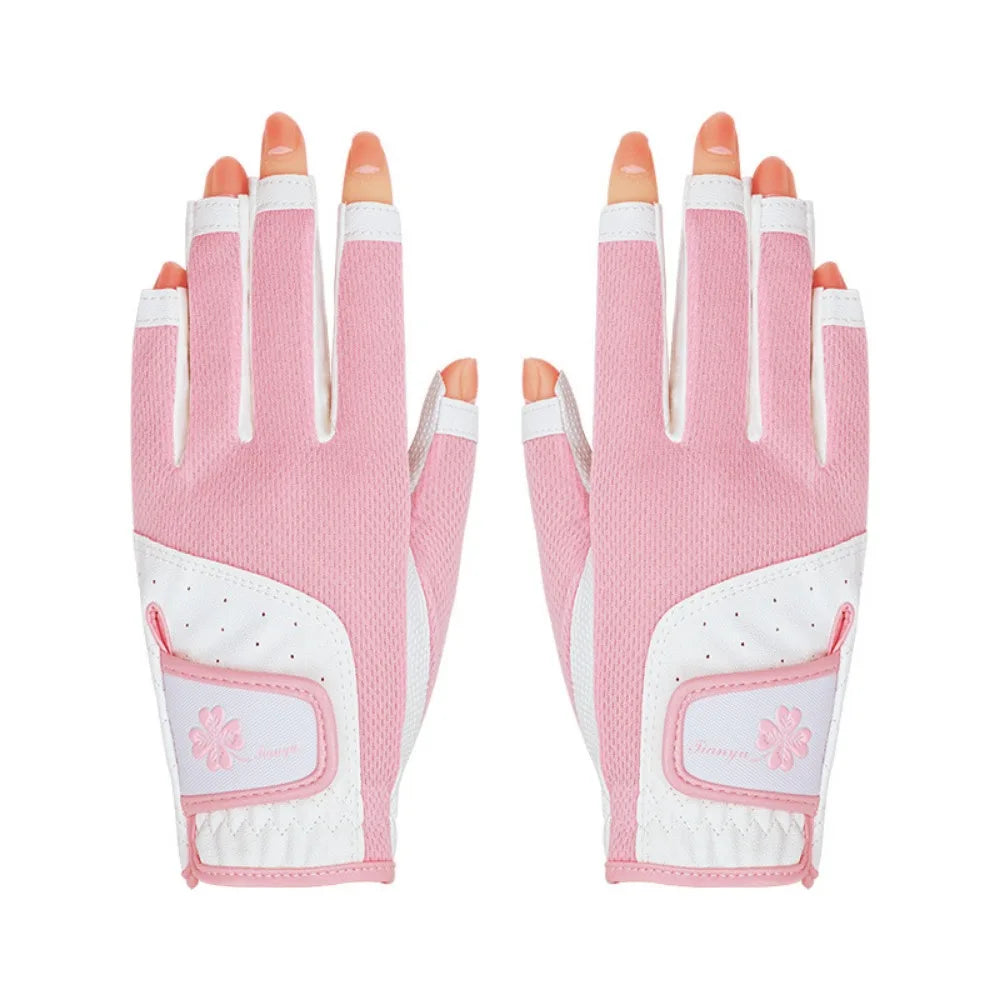 Comfortable Women's Sport Gloves Fingerless Non-slip Ladies Golf Gloves Left Right Hand Breathable Golf Mittens Golf Accessories