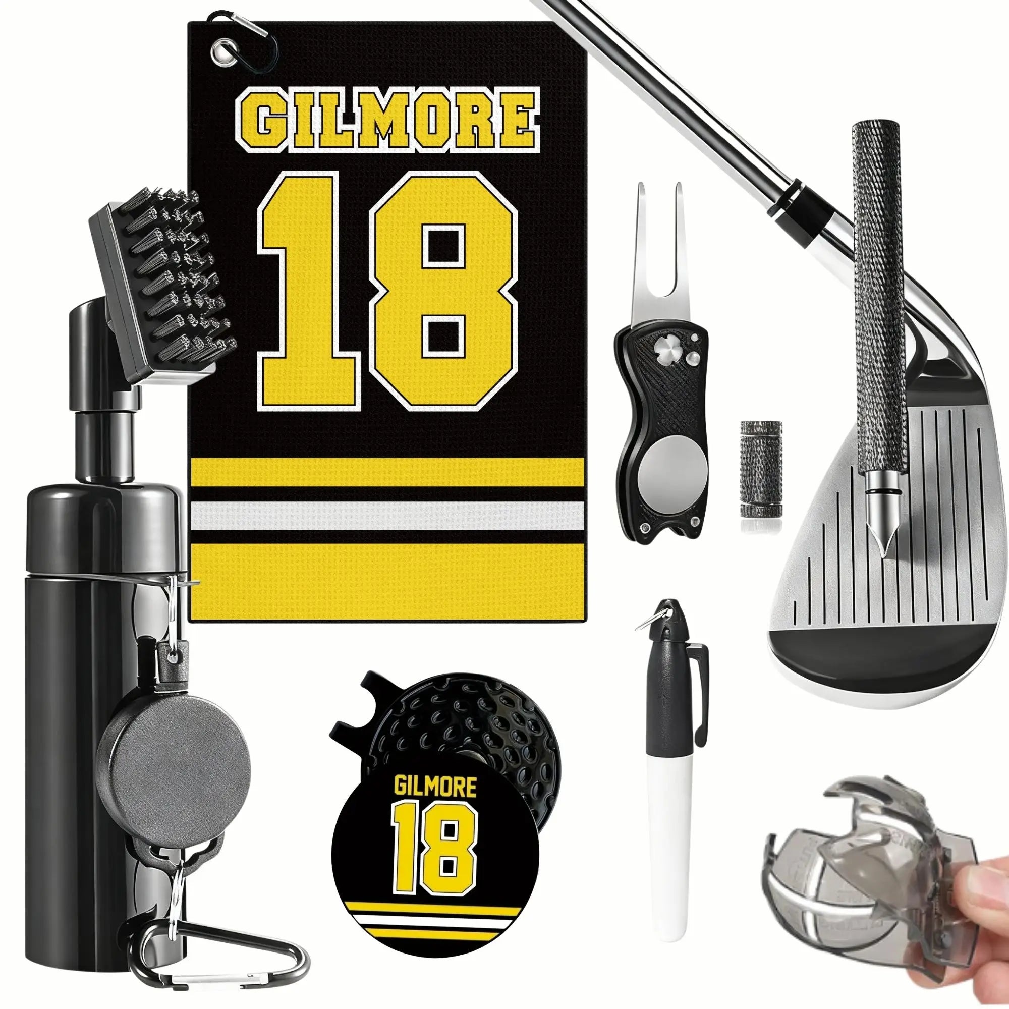 Golf Club Cleaning Kit with Golf Club Cleaner Golf Towel Divot Repair Tool Groove Sharpener Golf Ball Alignment Kit Complete