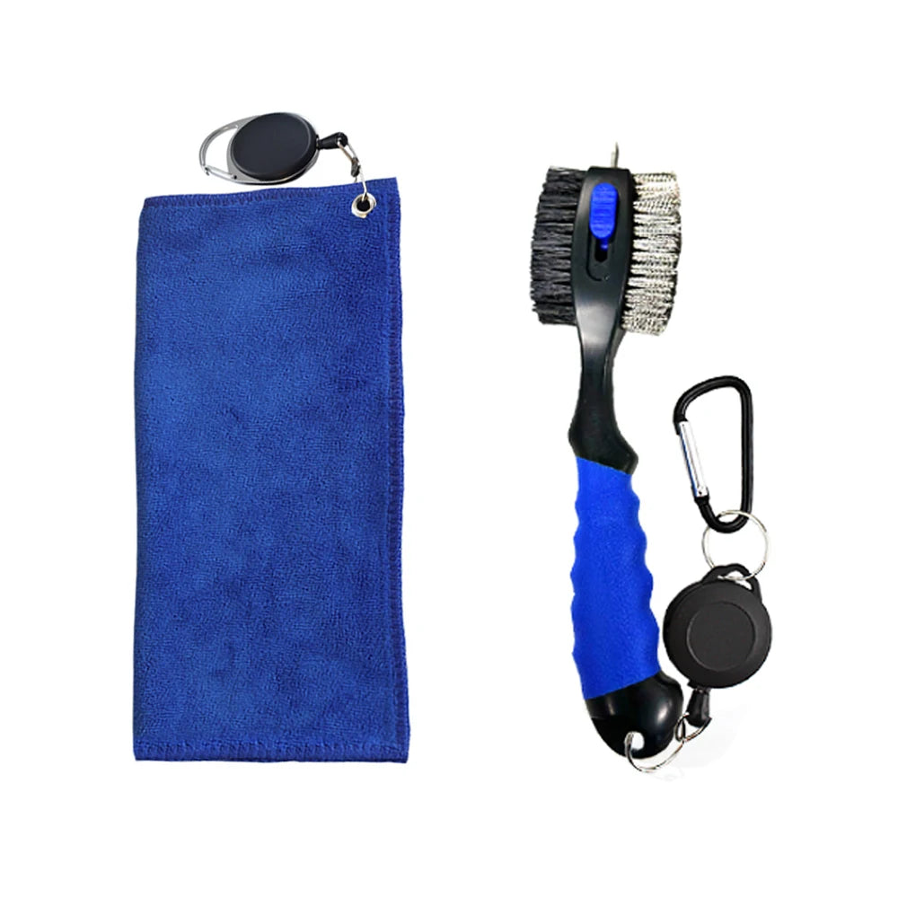 Golf Club Cleaning Kit with Polyester Fiber Towel & Nylon Brush for Golf Cart or Bag Portable Golf Course Maintenance Tool