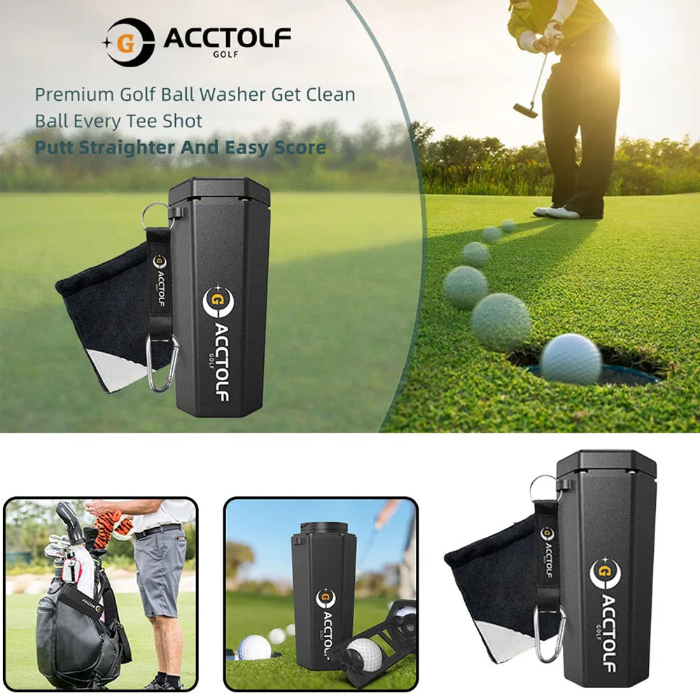 Golf Ball Washer Cleaning Machine With Towel Reusable Cart Cup Holder Portable Golf Bag Cart Cleaner Accessories for Gift