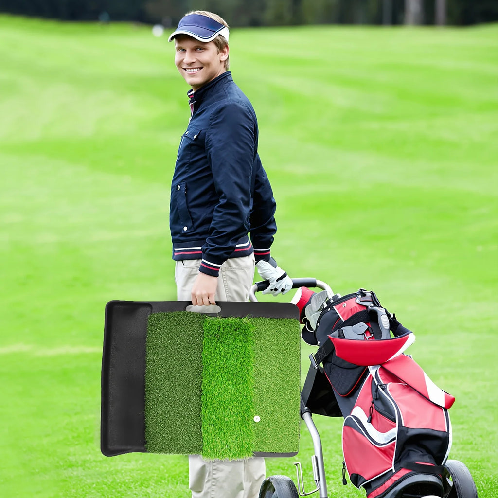 Golf Hitting Mat 4-in-1 Folding Grass Mat - Practice Triple Turf Chipping Swing Detection Aid Hitting Mat Golf Mat for Backyard