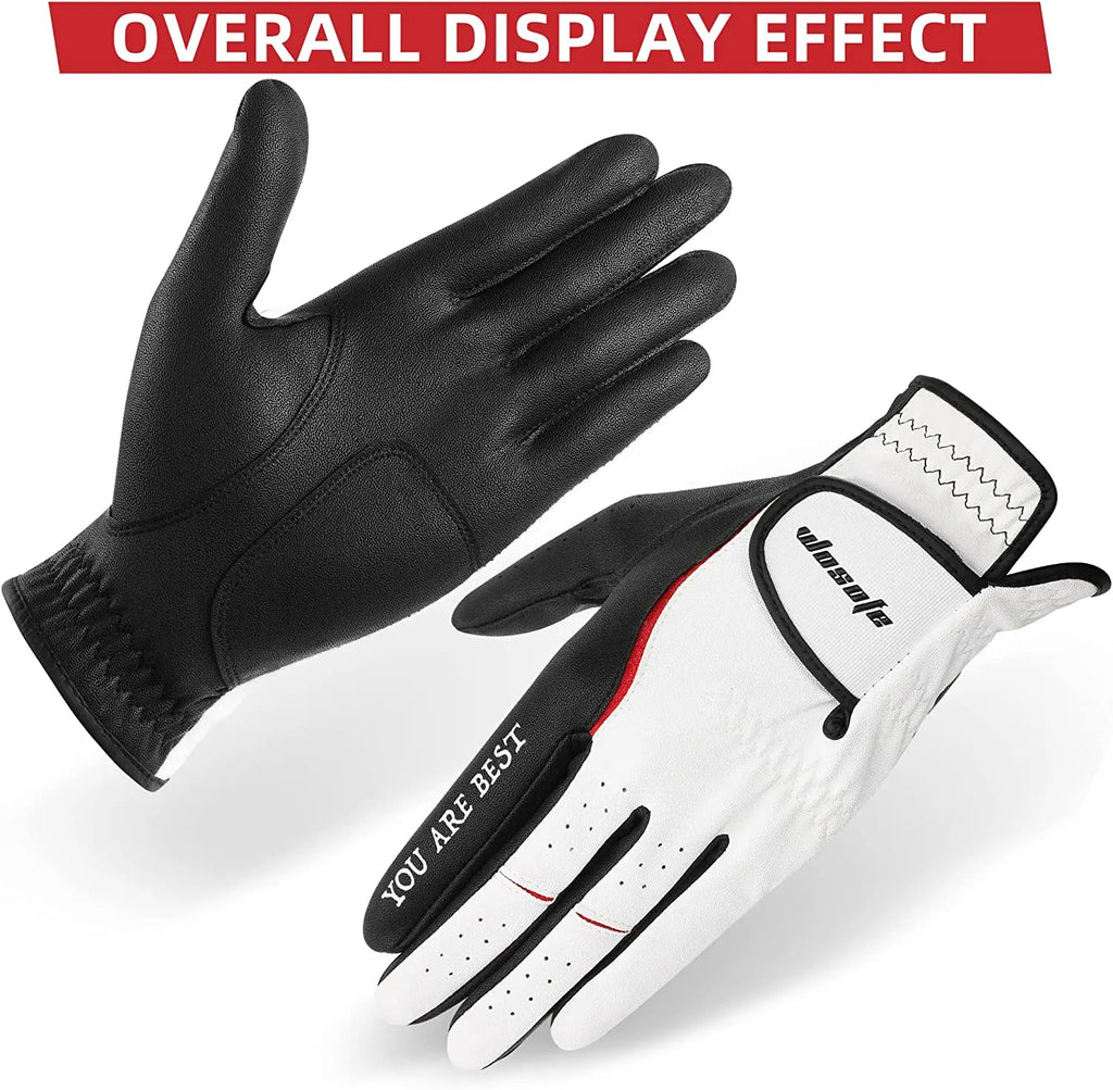 Men’s Golf Glove Left Hand Premium Leather Excellent Grip Super Soft Breathable Durable Fit All Weather