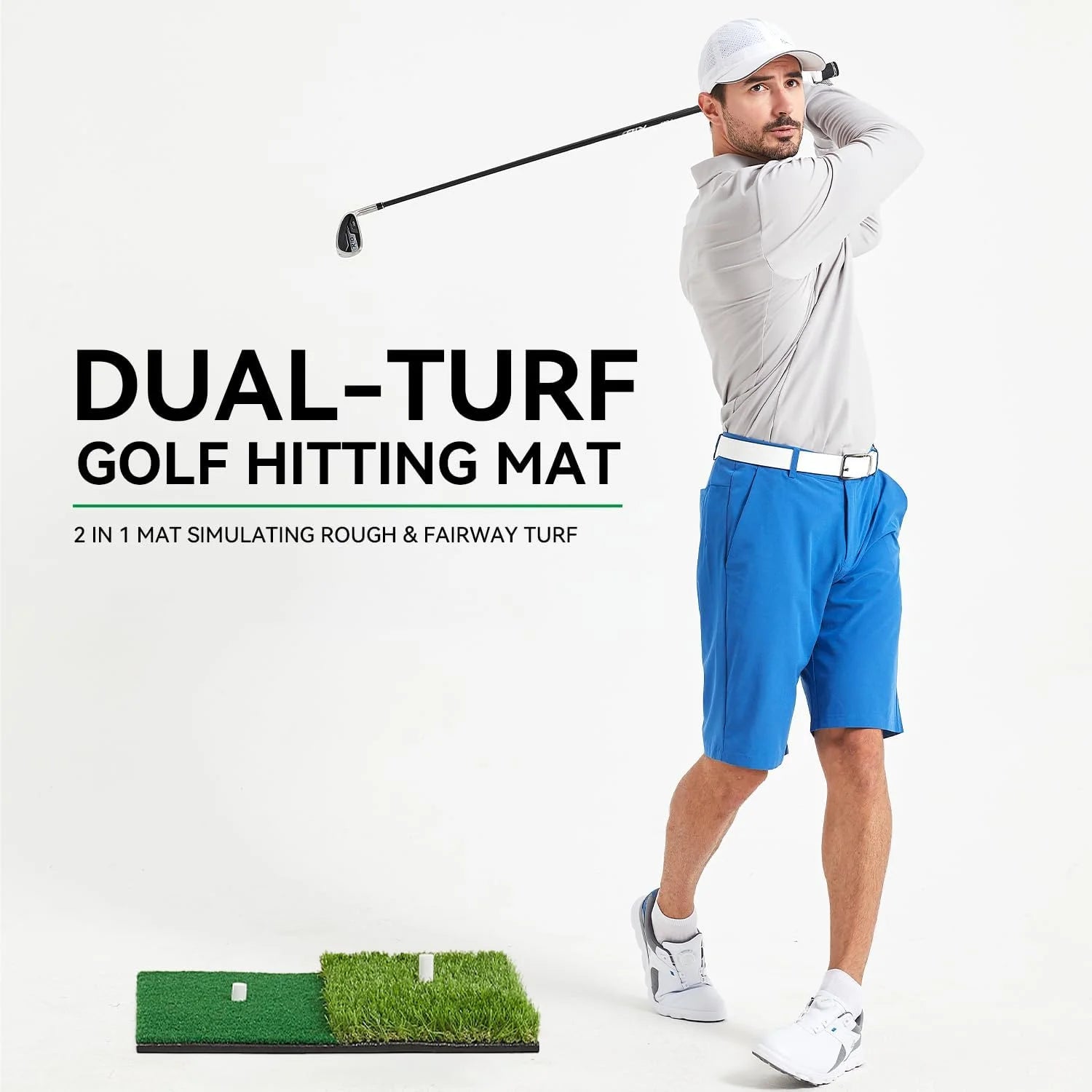 Golf Hitting Mat Artificial Turf Golf Practice Mat with Tee Hole Portable for Training Swing & Chipping in Backyard, Garage, Bas