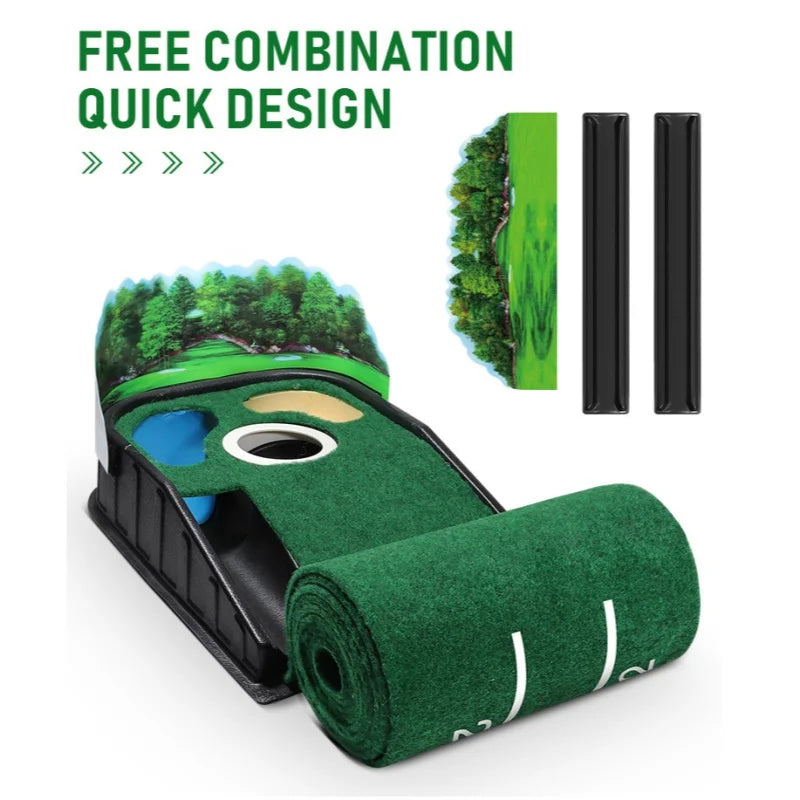 Golf Putting Green, Mat for Indoors, Putting Matt with Ball Return and 3 Holes, Training and Practice Equipment at Home Office