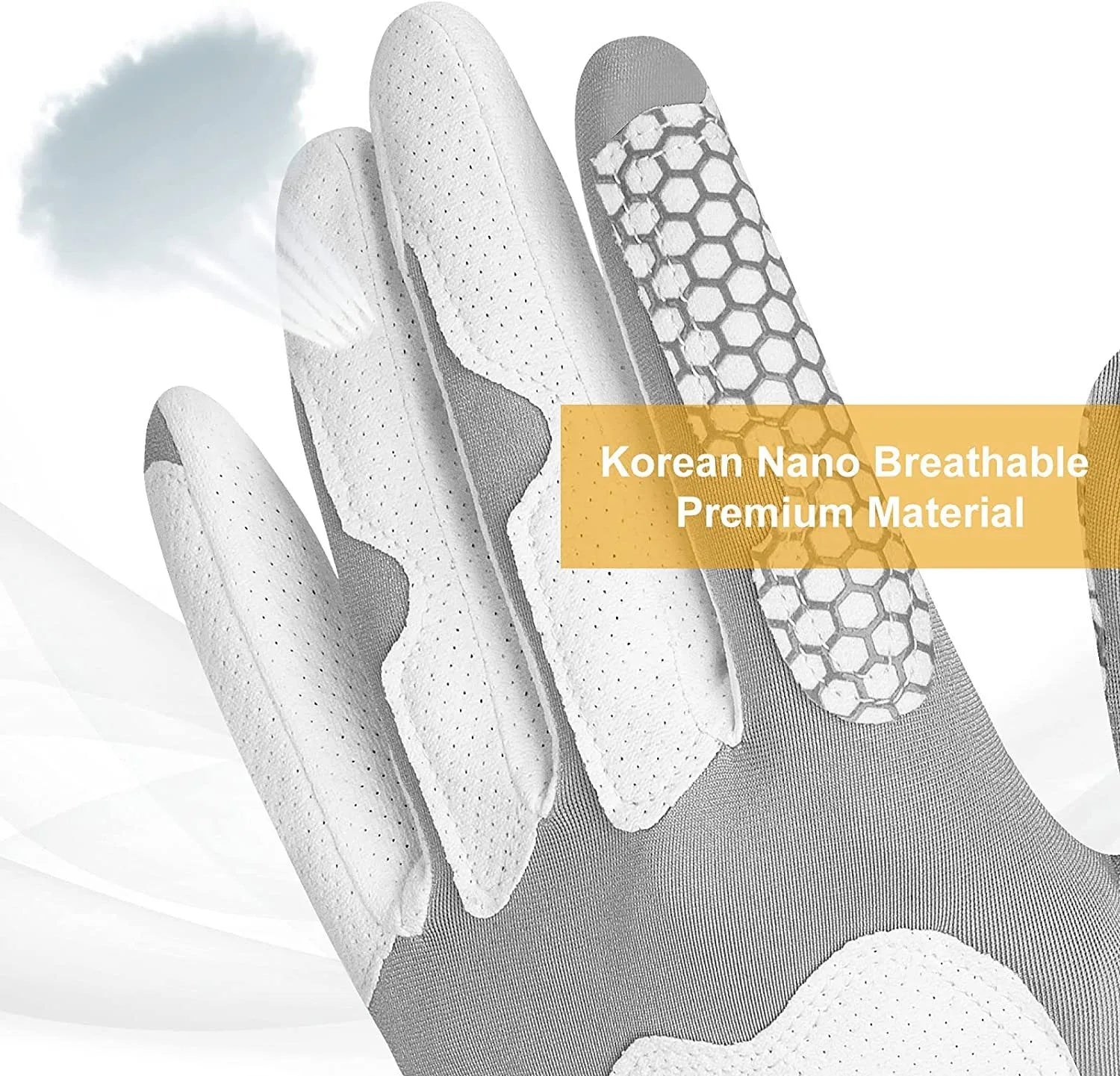 Men's Left Hand Golf Glove, Breathable Anti-Slip Nanofiber, Lightweight Durable, Silicone Grip, Stretch Magic Tape, Washable, Su