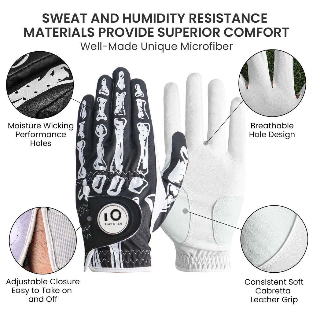 Golf Gloves Men Left Hand with Ball Marker 2/3 Pack, Mens Golf Glove All Weather Grip, Fit Size S M ML L XL