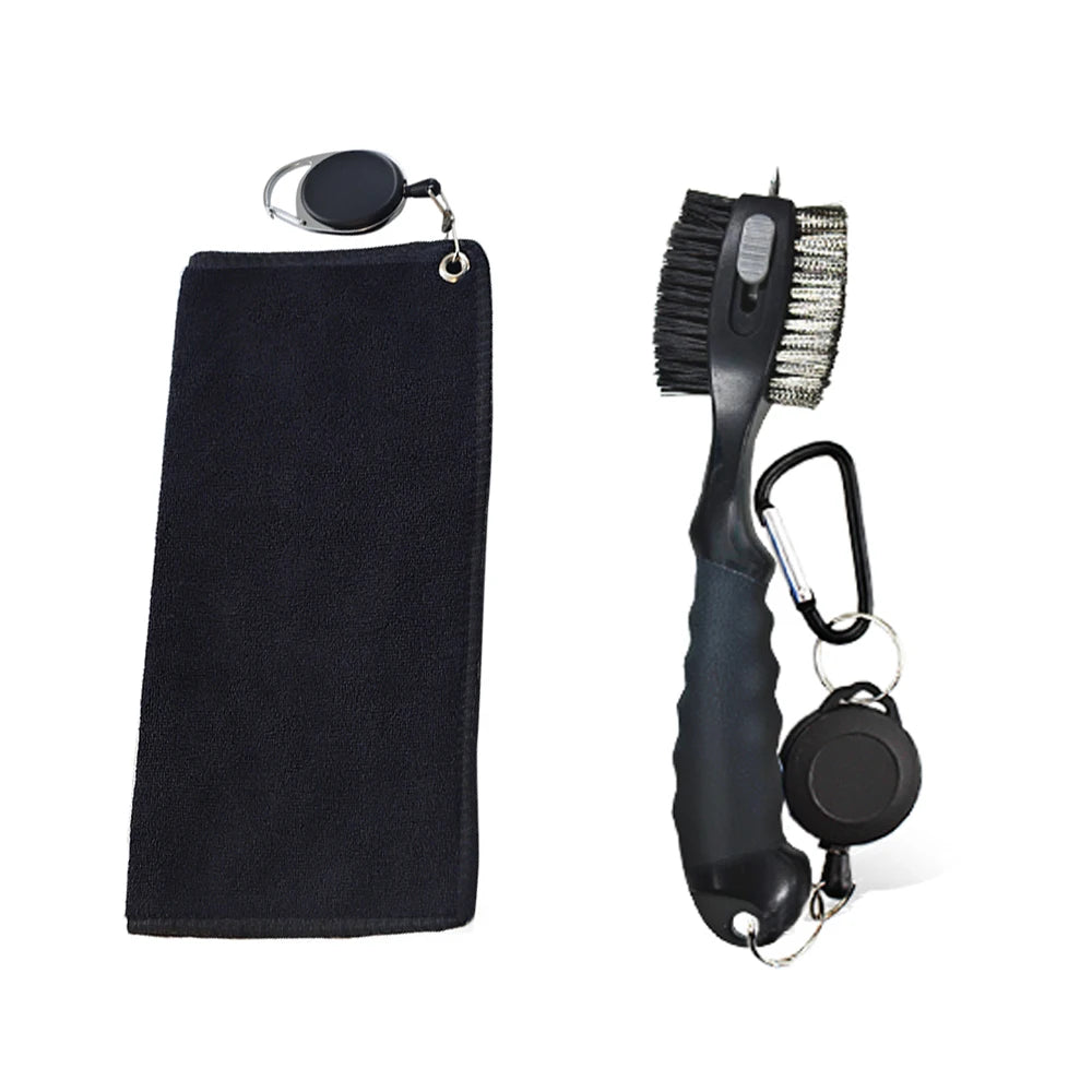 Golf Club Cleaning Kit with Polyester Fiber Towel & Nylon Brush for Golf Cart or Bag Portable Golf Course Maintenance Tool
