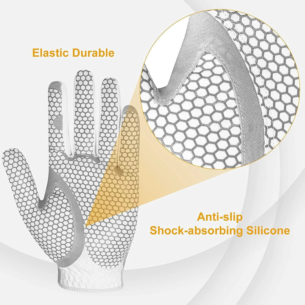 Men's Left Hand Golf Glove, Breathable Anti-Slip Nanofiber, Lightweight Durable, Silicone Grip, Stretch Magic Tape, Washable, Su