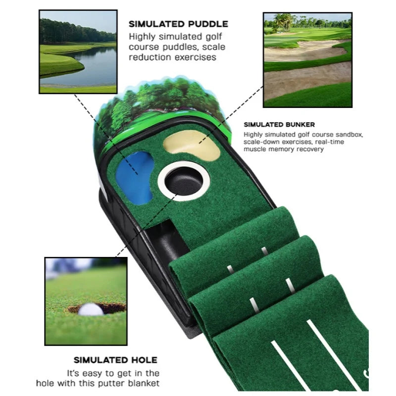 Golf Putting Green, Mat for Indoors, Putting Matt with Ball Return and 3 Holes, Training and Practice Equipment at Home Office