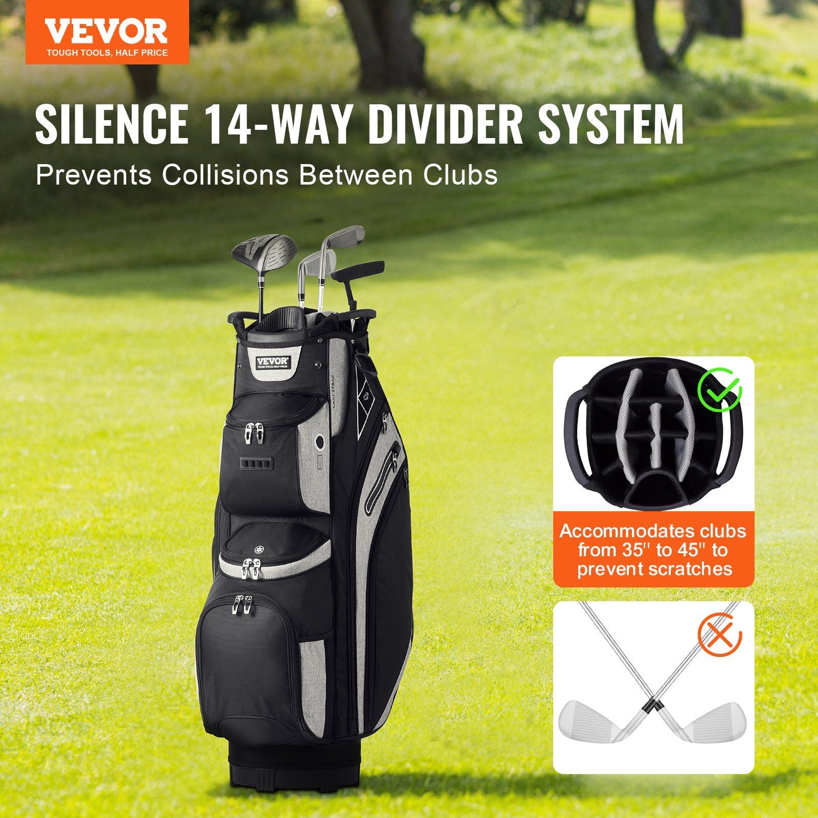 Golf Cart Bag with 14 Way Organizer Divider Top, 36' 13 Pockets Premium Cart Bag, Durable Golf Bags with Handles & Dust Cover & Detachable Straps for Men & Women, Black Color-Block