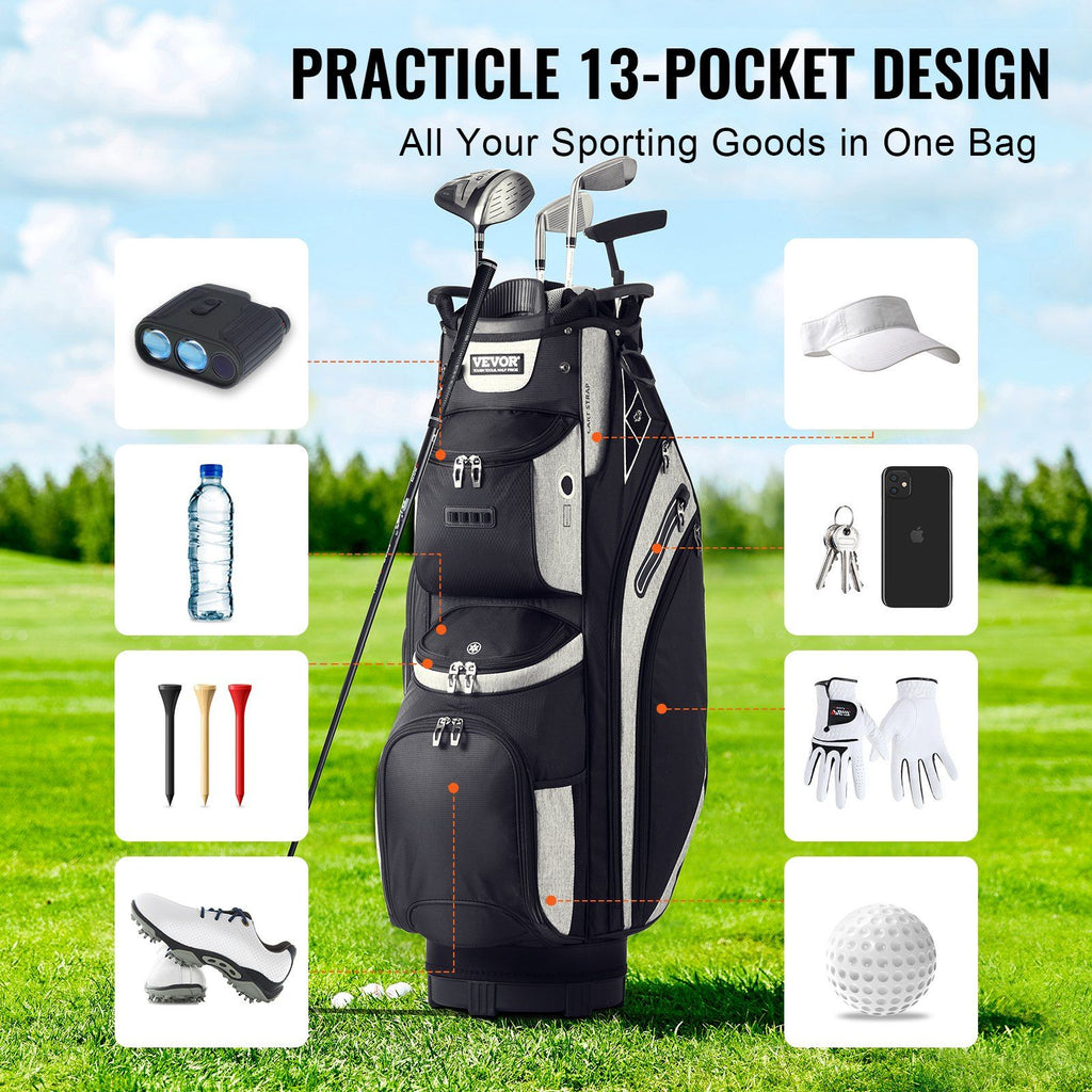 Golf Cart Bag with 14 Way Organizer Divider Top, 36' 13 Pockets Premium Cart Bag, Durable Golf Bags with Handles & Dust Cover & Detachable Straps for Men & Women, Black Color-Block