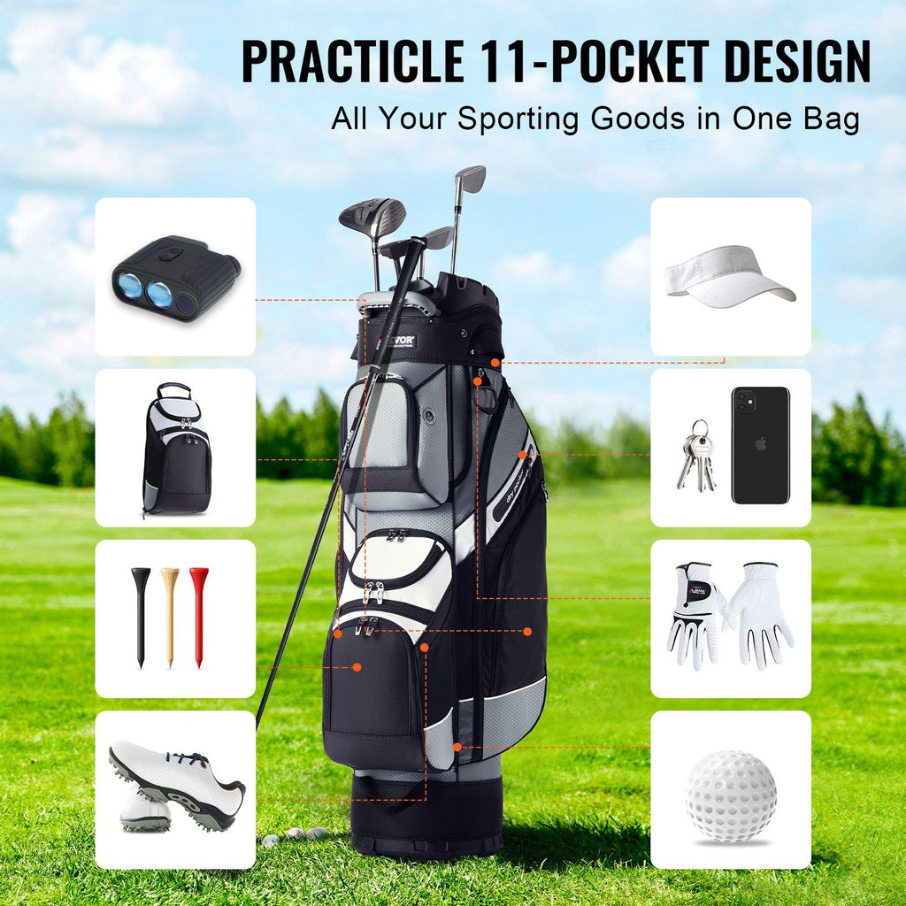 Golf Cart Bag with 14 Way Organizer Divider Top, 41' 13 Pockets Premium Nylon Cart Bag, Durable Golf Bags with Handles & Dust Cover & Detachable Straps for Men & Women, Black Color-Block