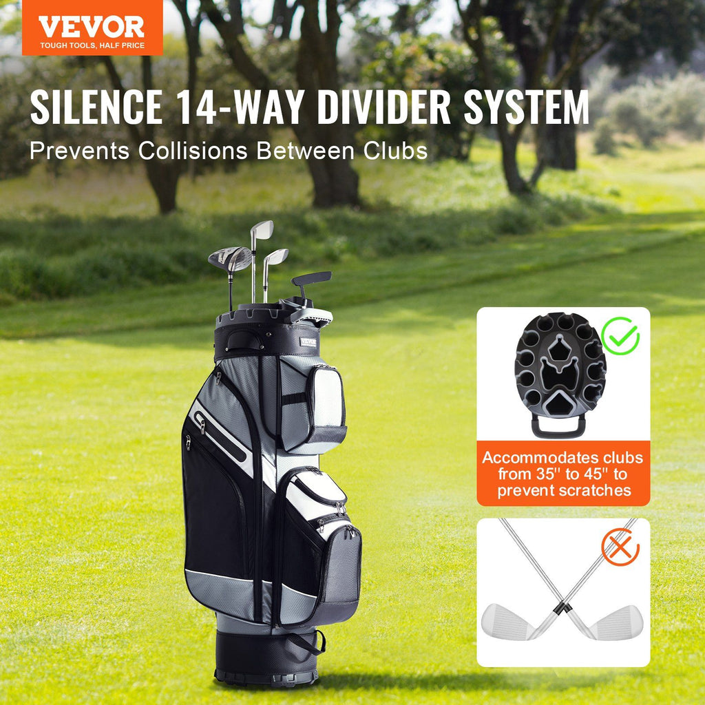 Golf Cart Bag with 14 Way Organizer Divider Top, 41' 13 Pockets Premium Nylon Cart Bag, Durable Golf Bags with Handles & Dust Cover & Detachable Straps for Men & Women, Black Color-Block