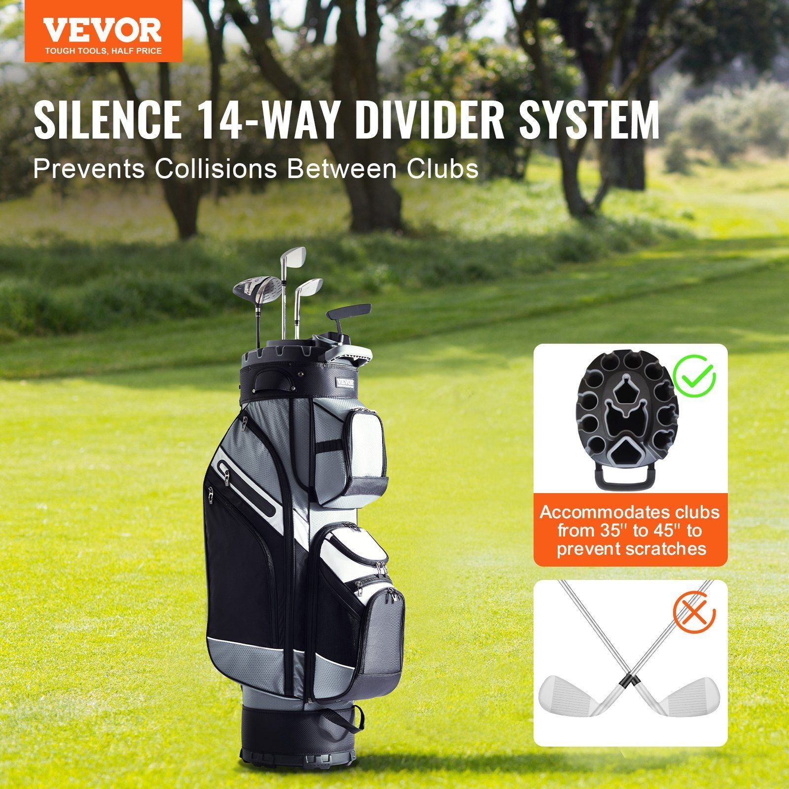 Golf Cart Bag with 14 Way Organizer Divider Top, 41' 13 Pockets Premium Nylon Cart Bag, Durable Golf Bags with Handles & Dust Cover & Detachable Straps for Men & Women, Black Color-Block