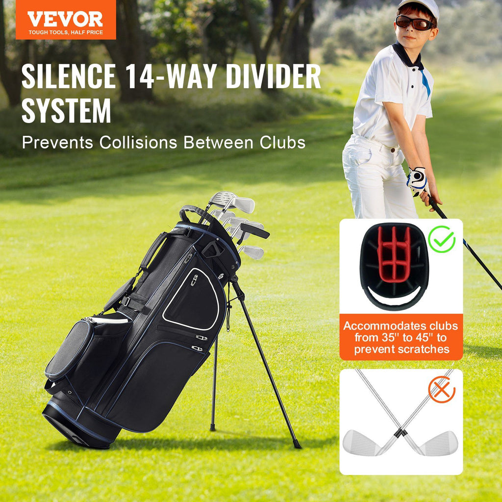 Golf Cart Bag with 14 Way Organizer Divider Top, 35' 11 Pockets Premium Cart Bag with Stand, Durable Golf Bags with Handles & Dust Cover & Detachable Dual Strap for Men & Women, Black White