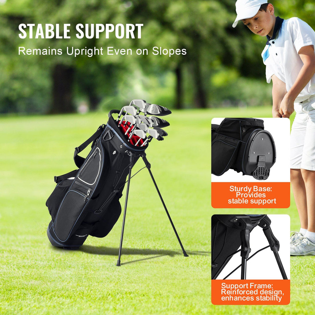 Golf Cart Bag with 14 Way Organizer Divider Top, 35' 11 Pockets Premium Cart Bag with Stand, Durable Golf Bags with Handles & Dust Cover & Detachable Dual Strap for Men & Women, Black White