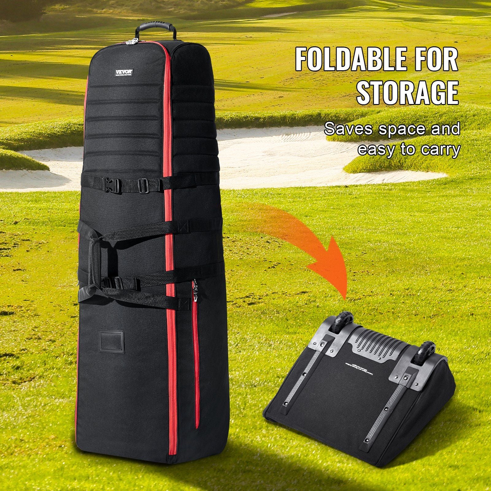 Golf Travel Bag, Outdoors Soft-Sided Golf Travel Cover Case, Heavy Duty 1000D Nylon Wear-Resistant, Padded Golf Luggage Case Cover with Wheels, Foldable Golf Club Storage Bag for Airlines