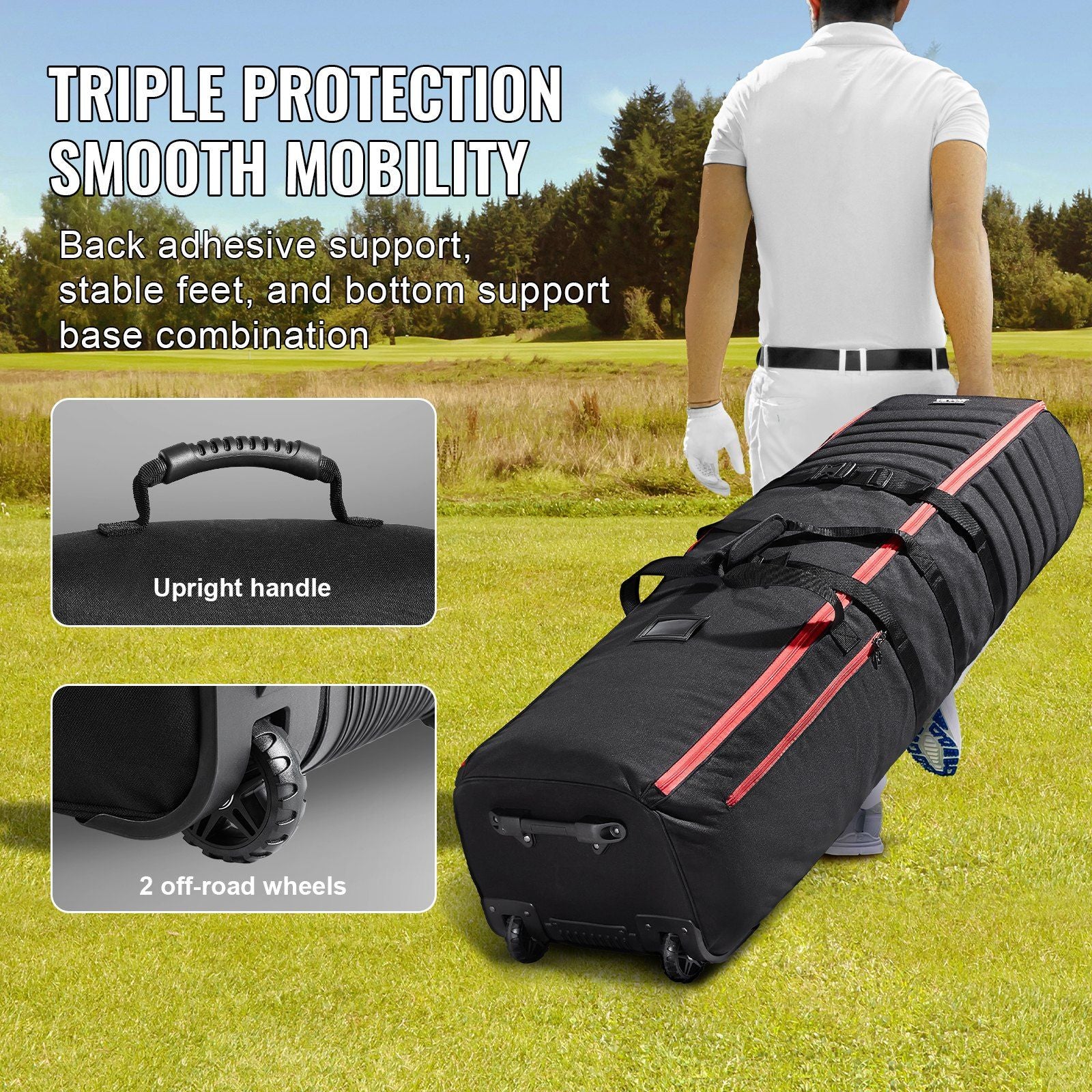 Golf Travel Bag, Outdoors Soft-Sided Golf Travel Cover Case, Heavy Duty 1000D Nylon Wear-Resistant, Padded Golf Luggage Case Cover with Wheels, Foldable Golf Club Storage Bag for Airlines