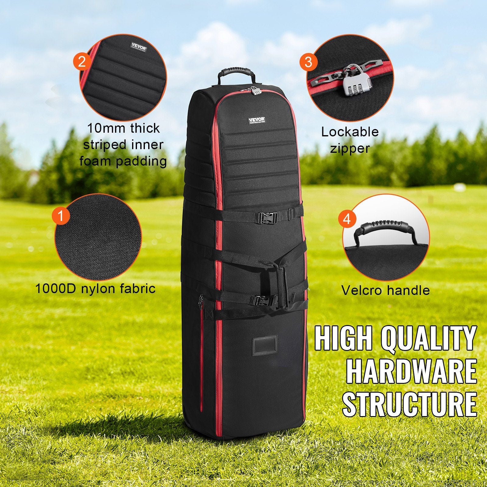 Golf Travel Bag, Outdoors Soft-Sided Golf Travel Cover Case, Heavy Duty 1000D Nylon Wear-Resistant, Padded Golf Luggage Case Cover with Wheels, Foldable Golf Club Storage Bag for Airlines