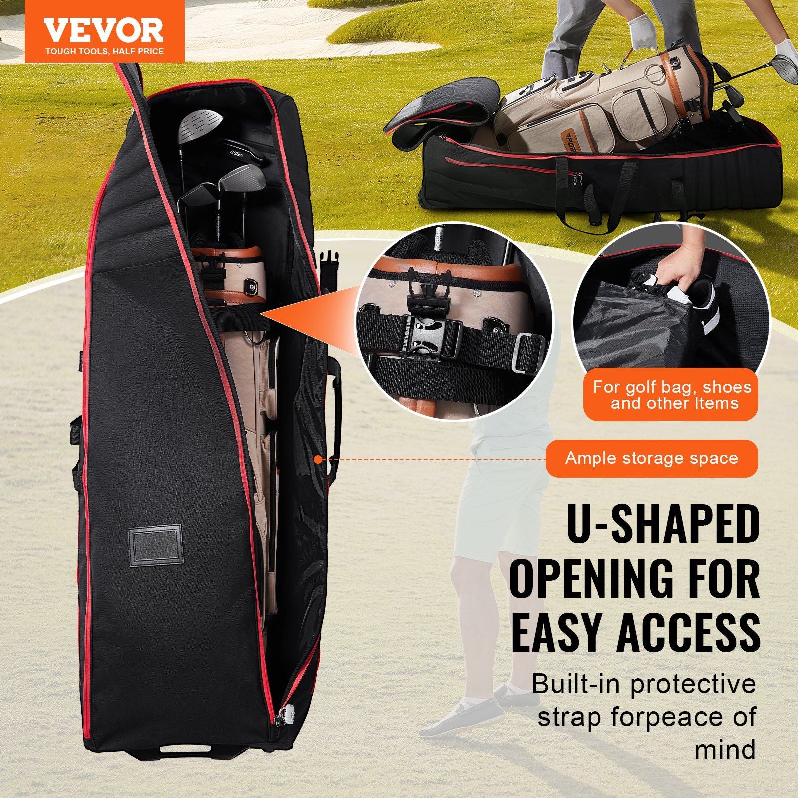 Golf Travel Bag, Outdoors Soft-Sided Golf Travel Cover Case, Heavy Duty 1000D Nylon Wear-Resistant, Padded Golf Luggage Case Cover with Wheels, Foldable Golf Club Storage Bag for Airlines