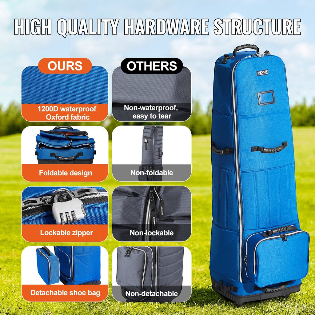 Golf Travel Bag, Outdoors Soft-Sided Golf Travel Cover, Heavy Duty 1200D Polyester Oxford Wear-Resistant Waterproof, Padded Luggage Case with Wheels, Foldable Golf Club Storage Bag for Airline