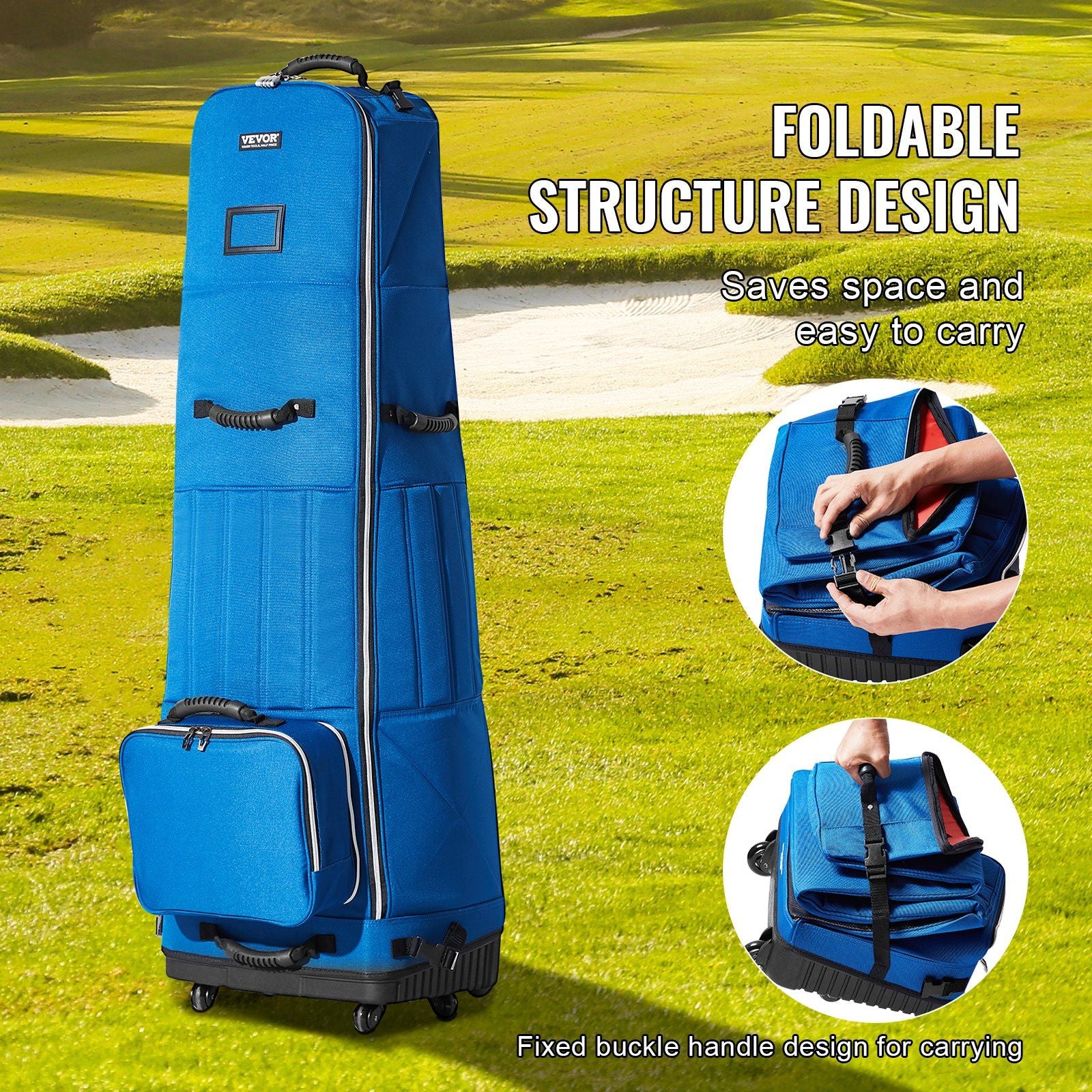 Golf Travel Bag, Outdoors Soft-Sided Golf Travel Cover, Heavy Duty 1200D Polyester Oxford Wear-Resistant Waterproof, Padded Luggage Case with Wheels, Foldable Golf Club Storage Bag for Airline