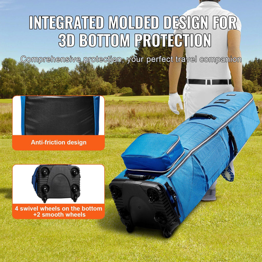 Golf Travel Bag, Outdoors Soft-Sided Golf Travel Cover, Heavy Duty 1200D Polyester Oxford Wear-Resistant Waterproof, Padded Luggage Case with Wheels, Foldable Golf Club Storage Bag for Airline