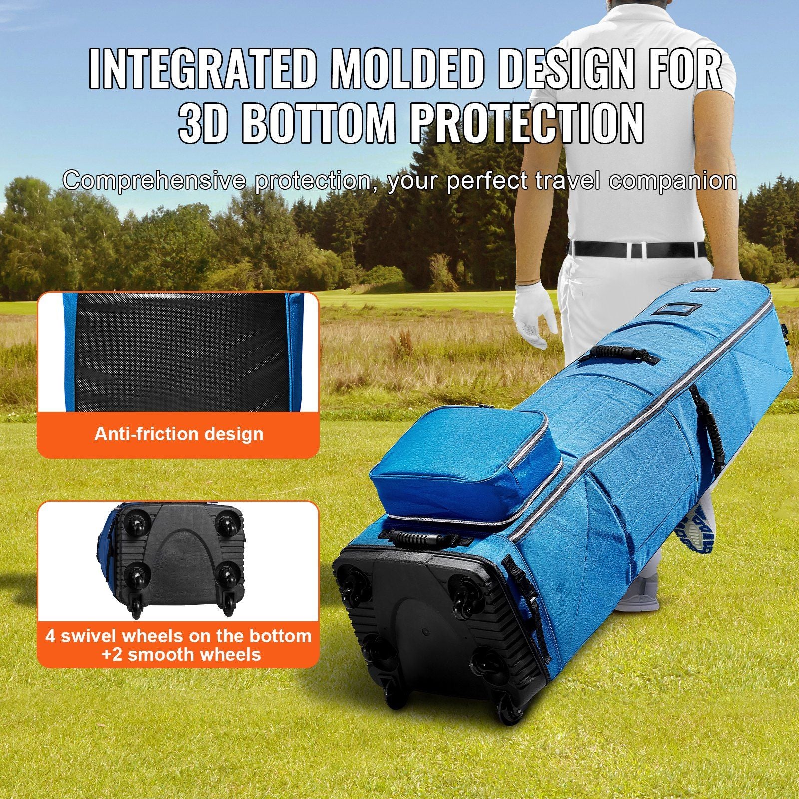 Golf Travel Bag, Outdoors Soft-Sided Golf Travel Cover, Heavy Duty 1200D Polyester Oxford Wear-Resistant Waterproof, Padded Luggage Case with Wheels, Foldable Golf Club Storage Bag for Airline