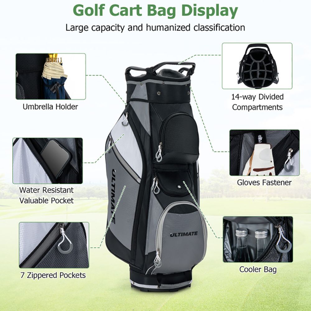 14-Way Golf Cart Stand Bag with Waterproof Rain Hood