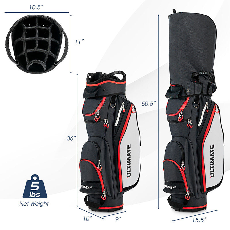 9.5 Inch Golf Cart Bag with 14 Way Dividers Top Organizer
