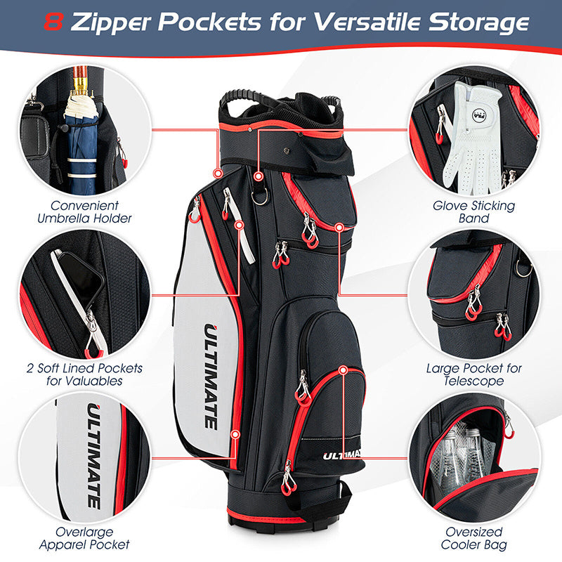 9.5 Inch Golf Cart Bag with 14 Way Dividers Top Organizer